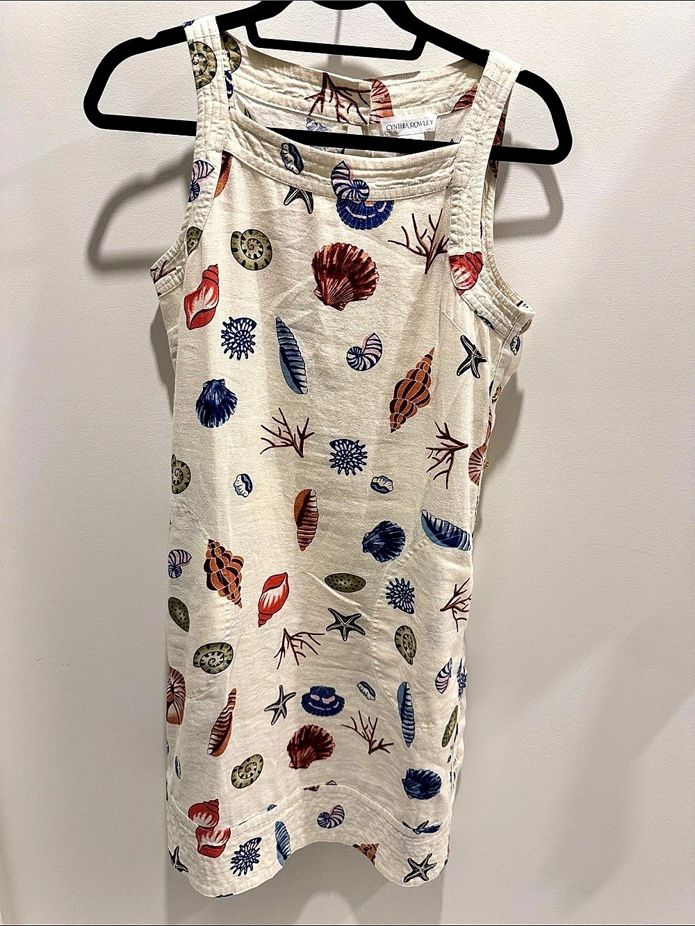 Cynthia Rowley Seashell Print Linen Blend Shift Dress White & Blue Like New smal